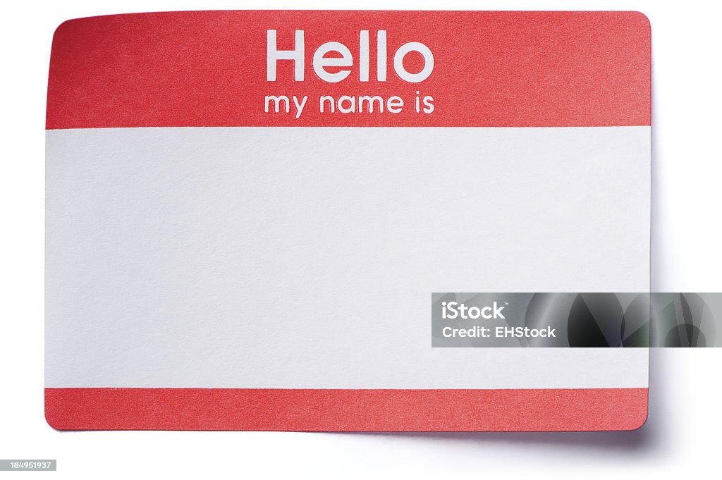 Hello Name Tag Sticker Isolated on White Background Hello Name Tag Sticker on White  Name Tag Stock Photo