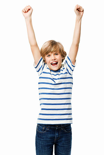 istock Boy Cheering With Raised Arms - Isolated 184952081