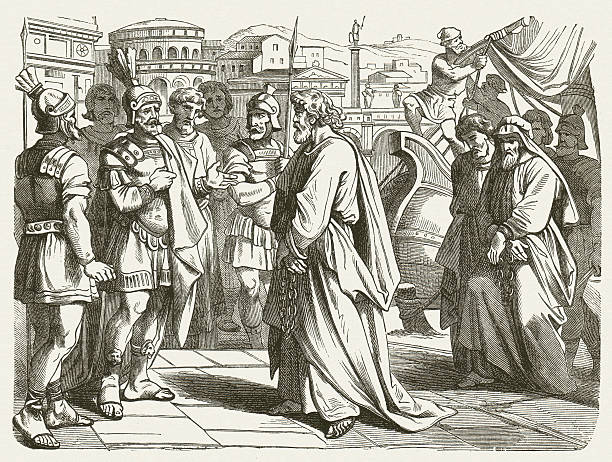 Paul in Rome (Acts 28, 16-31), wood engraving, published 1877 vector art illustration