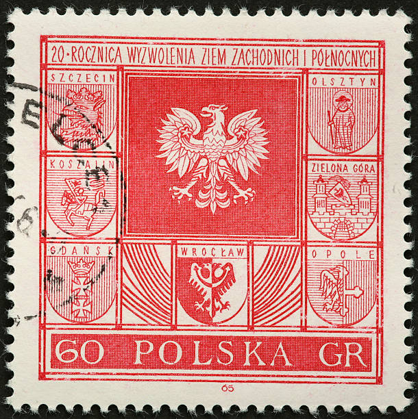istock Polish coat of arms on an old postage stamp 184953087