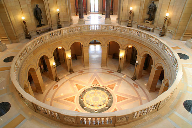Minnesota Capitol Round Balcony Subject: The two-story round rotunda and the balcony of the Minnesota Capitol building interior united states capitol rotunda photos stock pictures, royalty-free photos & images