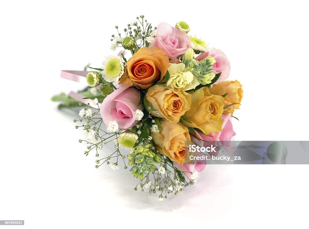 Colorido boda ramo de rosas o posy Aislado en blanco - Foto de stock de Amarillo - Color libre de derechos