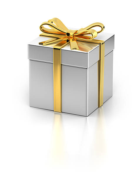 Gift Box with Gold Ribbon stock photo