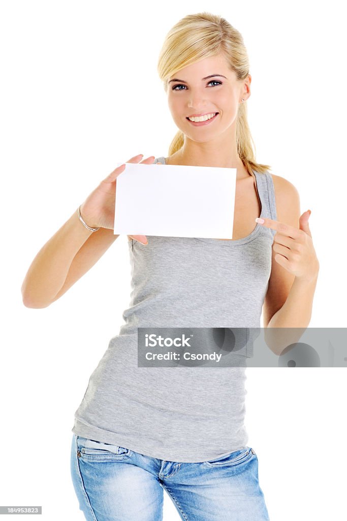 Jeune Belle femme tenant une carte de visite professionnelle - Photo de Adulte libre de droits