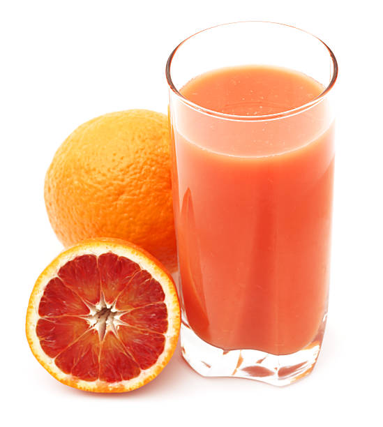istock Fresh red orange juice isolated on white 184954007
