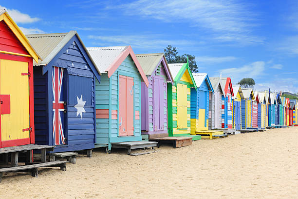 playa brighton paja, australia (xxxl - famous place melbourne australia built structure fotografías e imágenes de stock