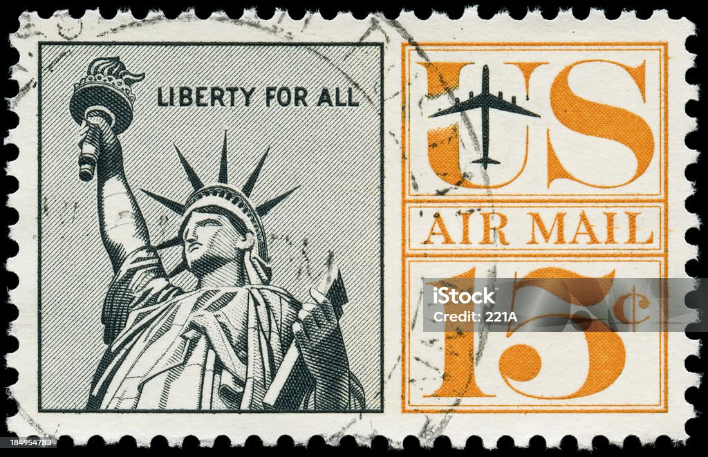 Aria Vintage con timbro postale: Statua della Libertà, 1961 - Foto stock royalty-free di 1960-1969