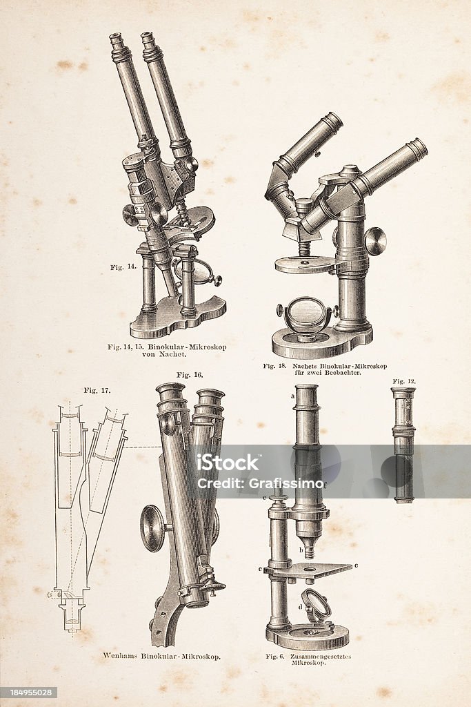 Gravação diferentes Microscópio de 1877 - Royalty-free Século XVIII Ilustração de stock