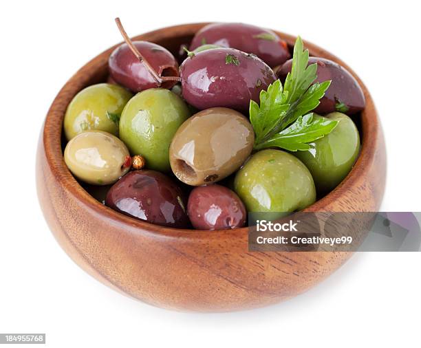 Olives Isolated Stock Photo - Download Image Now - Olive - Fruit, Bowl, White Background