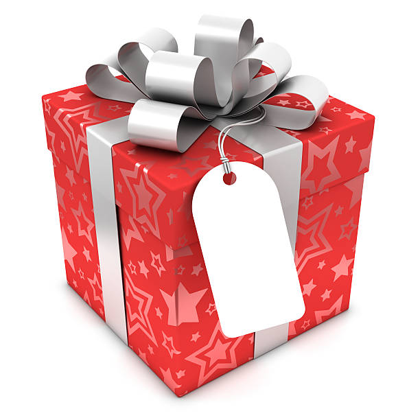 istock Red gift box with blank label and clipping paths 184956495