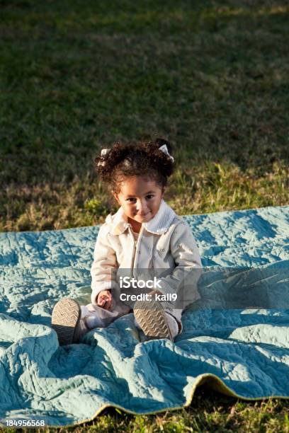 少女のピクニックブランケットに座る - 1人のストックフォトや画像を多数ご用意 - 1人, 2歳から3歳, カメラ目線