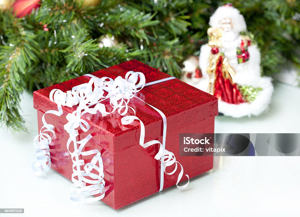 Chirstmas Gift Christmas Gift Box under the Christmas Tree Below Stock Photo