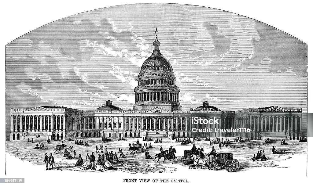 The Capitol Building Engraving From 1874 Of The Capitol Building In Washington DC. Capitol Building - Washington DC stock illustration