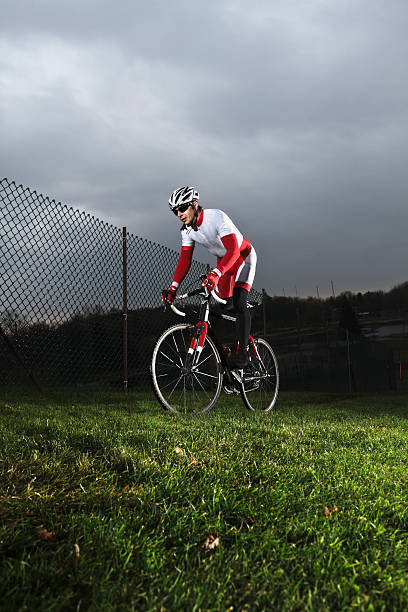 Athlete training for a cyclo-cross race. stock photo