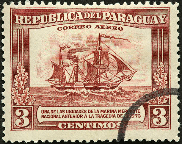 istock vintage sailing ship on an old Parguay postage stamp 184957702