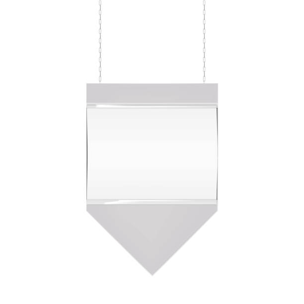 istock Hanging supermarket promotion banner display board vector mock-up. Ceiling blank white sign holder for retail store realistic mockup. Template for design 1849580567