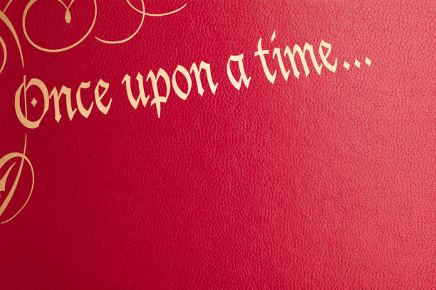 once upon a time rotes leder-buch-cover - picture book book old leather stock-fotos und bilder