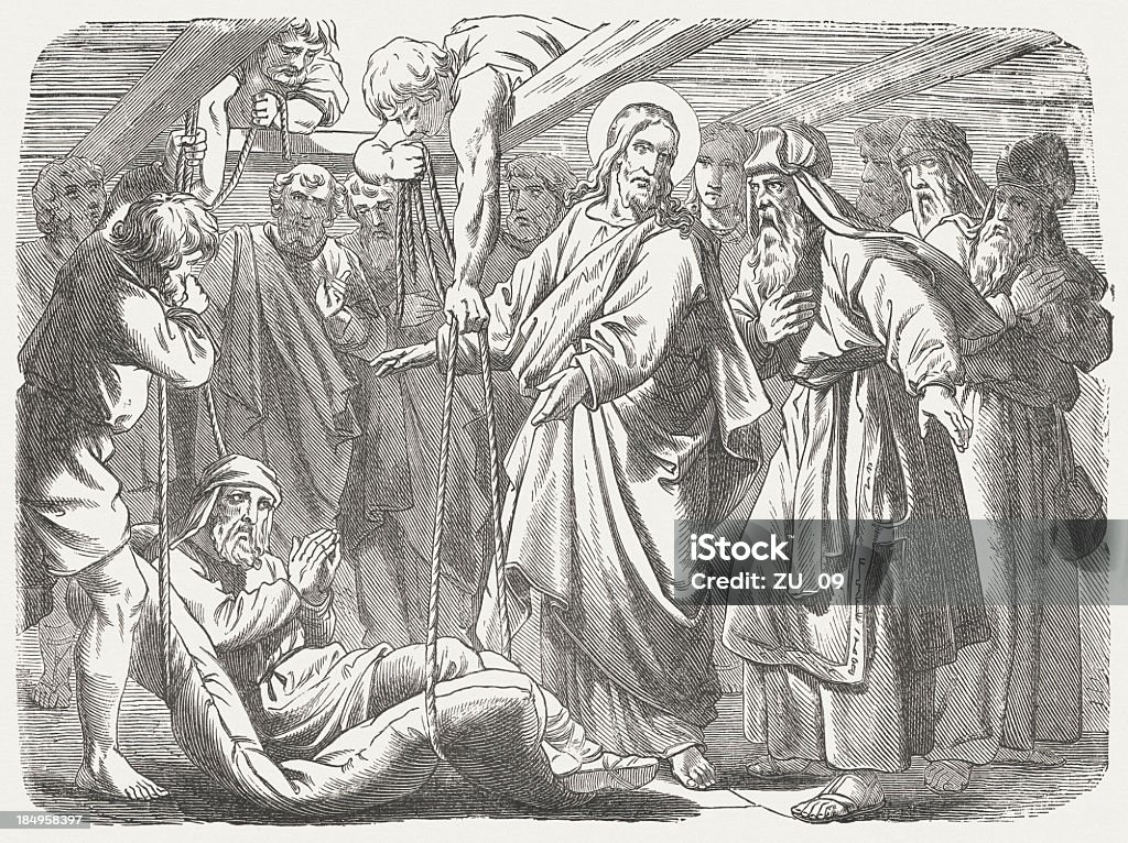 Heilung und schmeichelhafte eine Paralytic (Mark 2, 3 bis 5 - Lizenzfrei Jesus Christus Stock-Illustration