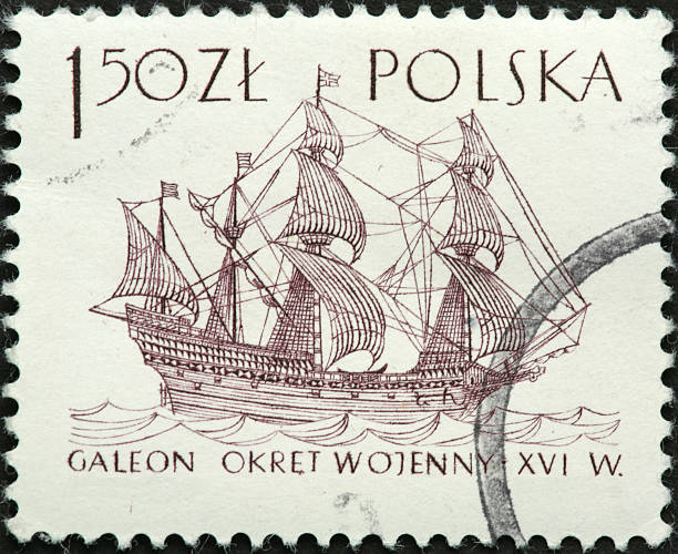 istock large galleon sailing ship on a Polish stamp 184958506