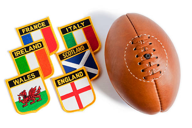 istock Rugby ball with flag patches from six nations 184958773
