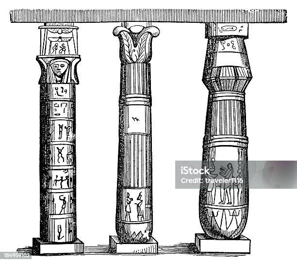 Egyptian Kolumny - Stockowe grafiki wektorowe i więcej obrazów Kolumna architektoniczna - Kolumna architektoniczna, Trzy obiekty, 1876