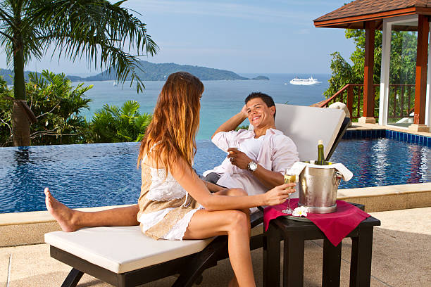 istock Enjoying the wine in a tropical villa 184959298