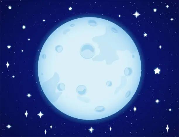 Vector illustration of Moon in the starry sky.
