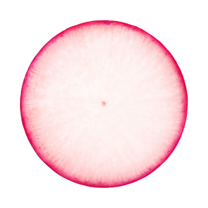 Radish circle portion on white background. Clipping path included.Some vegetables from