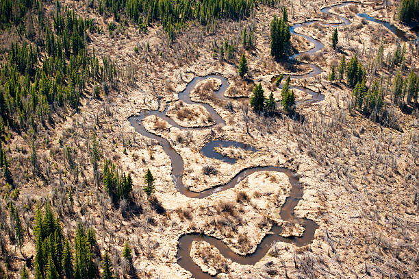 вид с воздуха районе форт мак-мюррей - fort mcmurray стоковые фото и изображения