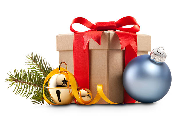 prenda de natal com enfeite - gift gold box white imagens e fotografias de stock