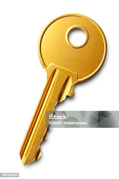 Key Stockfoto und mehr Bilder von Freisteller – Neutraler Hintergrund - Freisteller – Neutraler Hintergrund, Schlüssel, Gold - Edelmetall