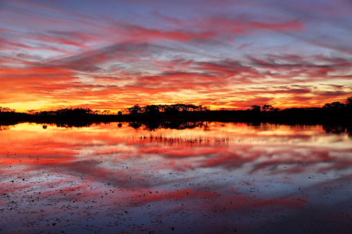 Beautiful reflecting sunset in the St. Marks National Wildlife Refuge near Tallahassee