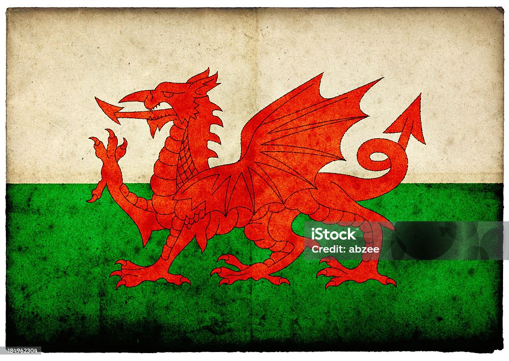Гранж Уэльский флаг на грубый краями Старая Почтовая открытка - Стоковые фото Абстрактный роялти-фри