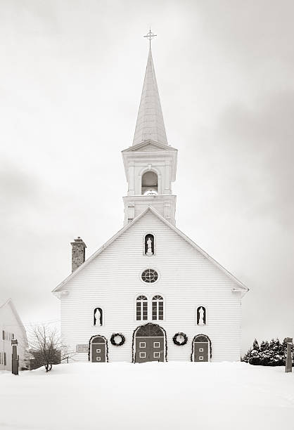 istock Christmas decorated country church 184963019