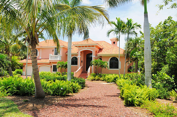 View of beautiful beach house on Sanibel Island, Florida  Please see my private lightboxes for more like this! sanibel island stock pictures, royalty-free photos & images