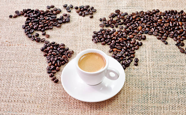 istock Coffee world map and cup of espresso 184963350