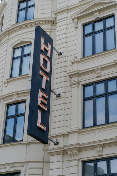 istock Hotel. Signboard with the inscription hotel. 1849639813