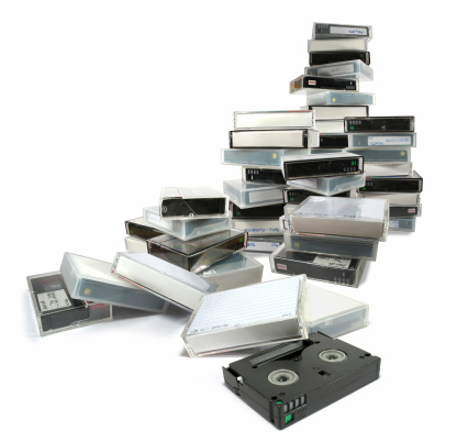 MiniDV tapes piled up