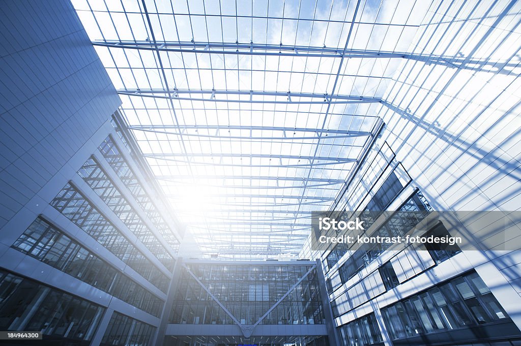 Steel and glass, the squaire, frankfurt airport, Rhein Main Flughafen Roof of a modern hall. Toned image. Frankfurt International Airport Stock Photo