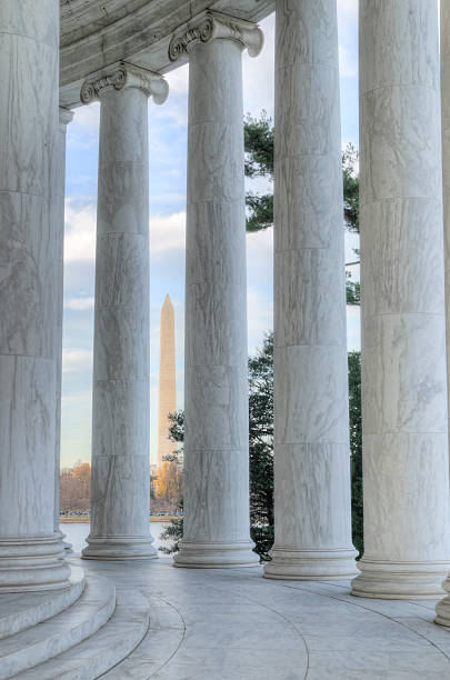 istock Columns of the Jefferson Memorial framing Washington Monument 184964391