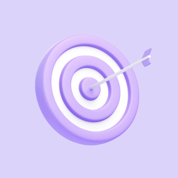 Purple target and arrow icon isolated on purple background