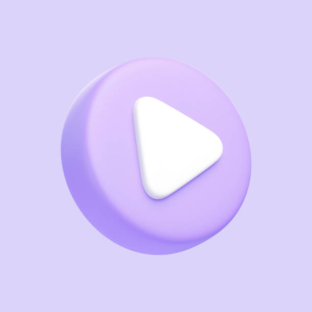 istock Purple round play button isolated on purple background 1849648381