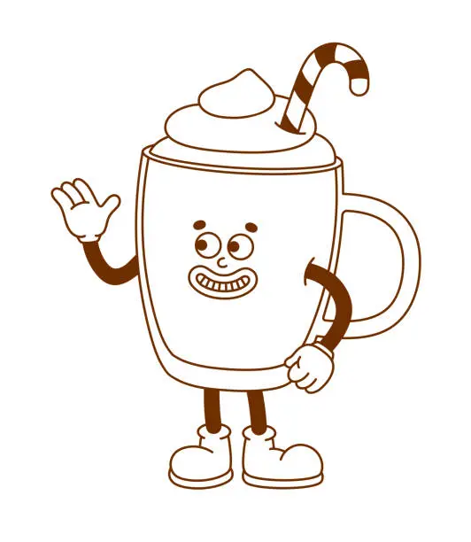 Vector illustration of The hand-drawn coffee cup retro character.