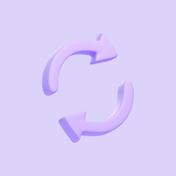 Two purple arrows icon, update symbol isolated on purple background