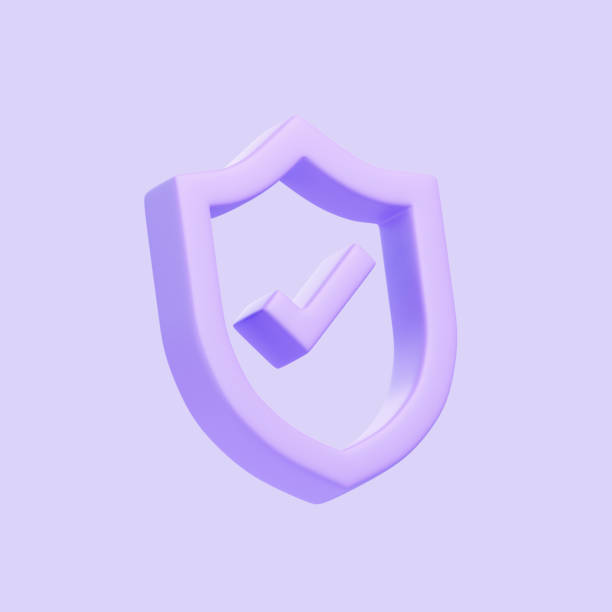 istock Purple Outline Shield Shape with Tick Symbol isolated on purple background 1849650022