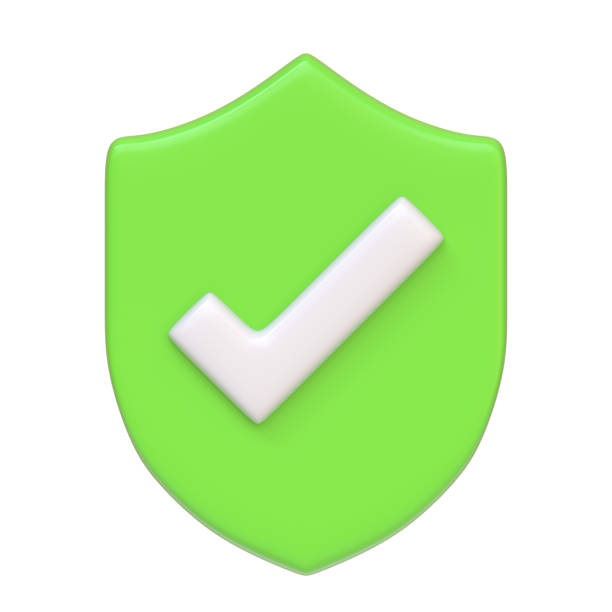 istock Green Outline Shield Shape with Tick Symbol isolated on white background 1849650582