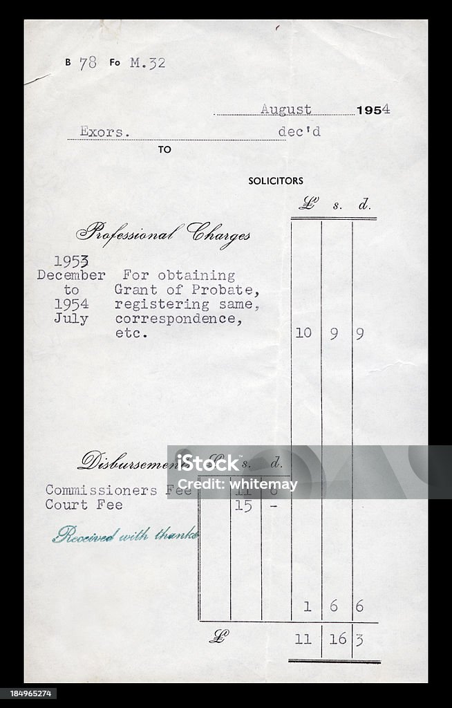 Британский Поверенного счет 1954 года - Стоковые фото Квитанция роялти-фри