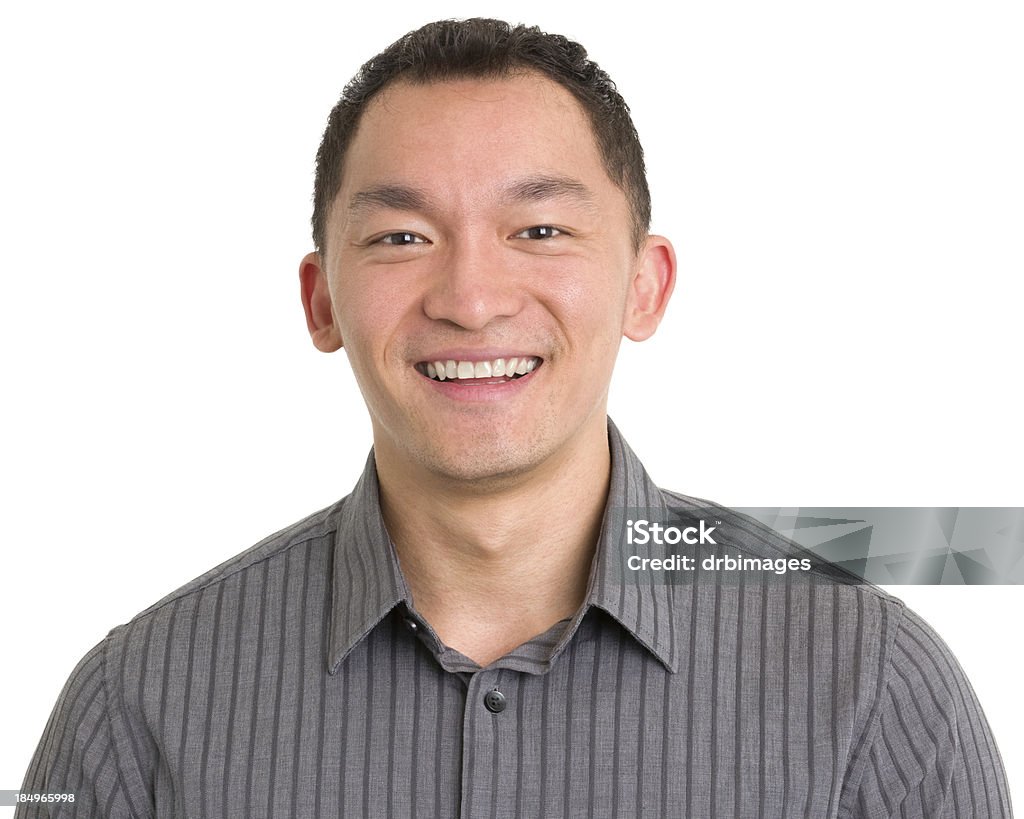 Laughing Asian Man Portrait of a young man on a white background. http://s3.amazonaws.com/drbimages/m/pg.jpg Asian and Indian Ethnicities Stock Photo