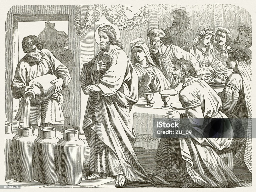Jesus Turns Water Into Wine Published 1877 Stock Illustration - Download  Image Now - iStock
