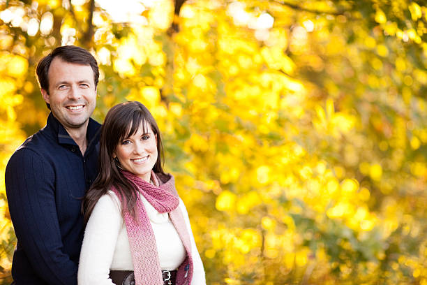 istock Happy Couple Posing Outside in the Woods, With Copy Space 184966250